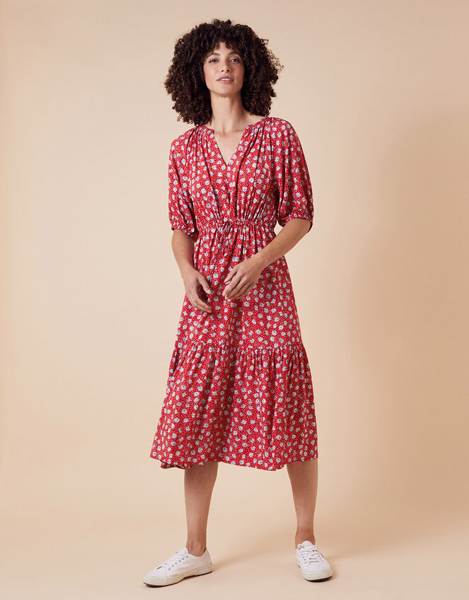 Daisy Print Midi Dress in LENZING™ ECOVERO™, Red (RED), large