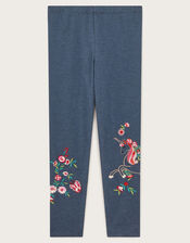 Floral Unicorn Embroidered Leggings, Blue (NAVY), large