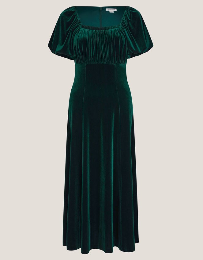 Cynthia Puff Sleeve Velvet Midi Dress, Green (DARK GREEN), large