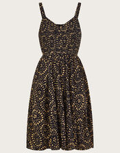 Batik Print Knee Length Sundress, Black (BLACK), large