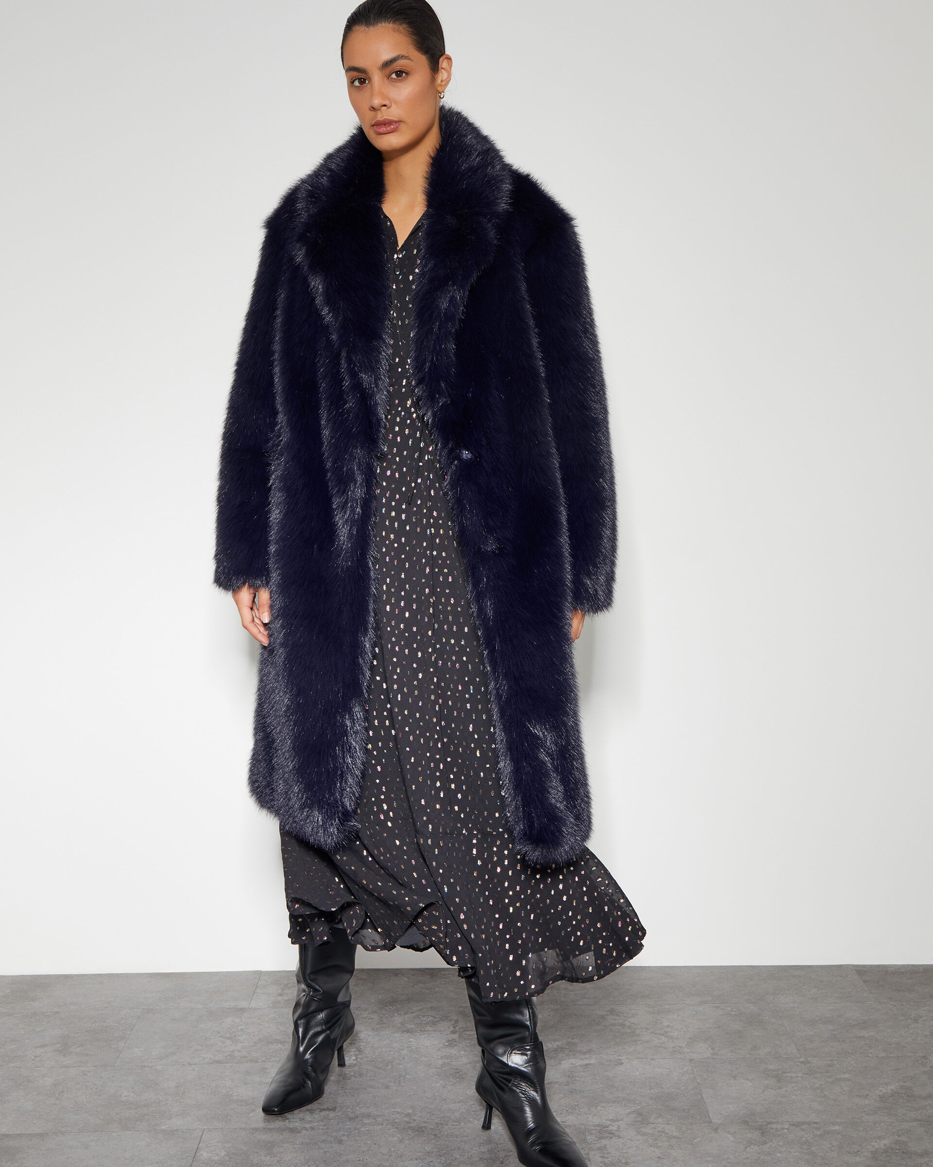 Navy fur jacket for wedding online