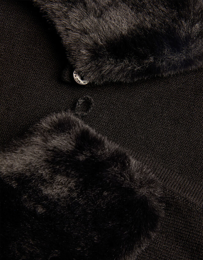Super-Soft Faux Fur Collar Cardigan, Black (BLACK), large
