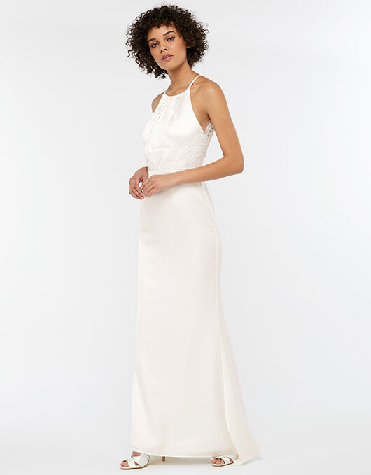 Anne Lace Back Satin Maxi Wedding Dress Ivory