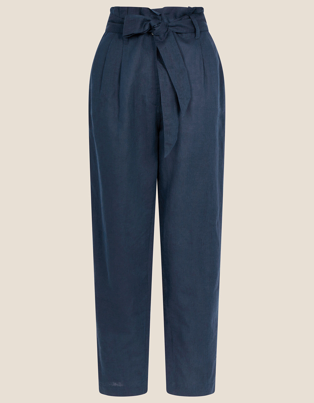 Linen Paper Bag Waist Trousers Blue