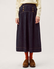 Lucy Button Denim Midi Skirt, Blue (INDIGO), large