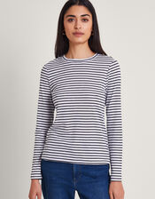 Saskia Metallic Stripe Top, Ivory (IVORY), large