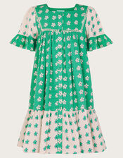 Floral Colourblock Swing Dress, Green (GREEN), large