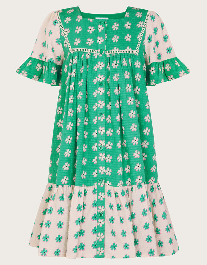 Floral Colourblock Swing Dress, Green (GREEN), large