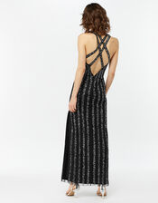 Rosie Linear Sequin Maxi Dress, Black (BLACK), large