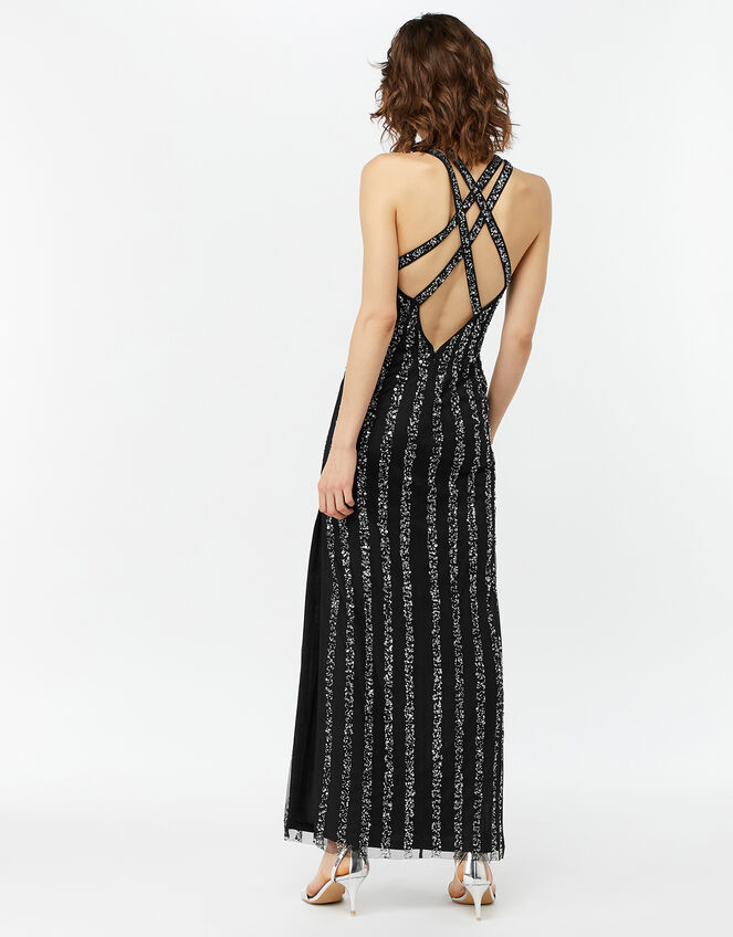 Rosie Linear Sequin Maxi Dress, Black (BLACK), large