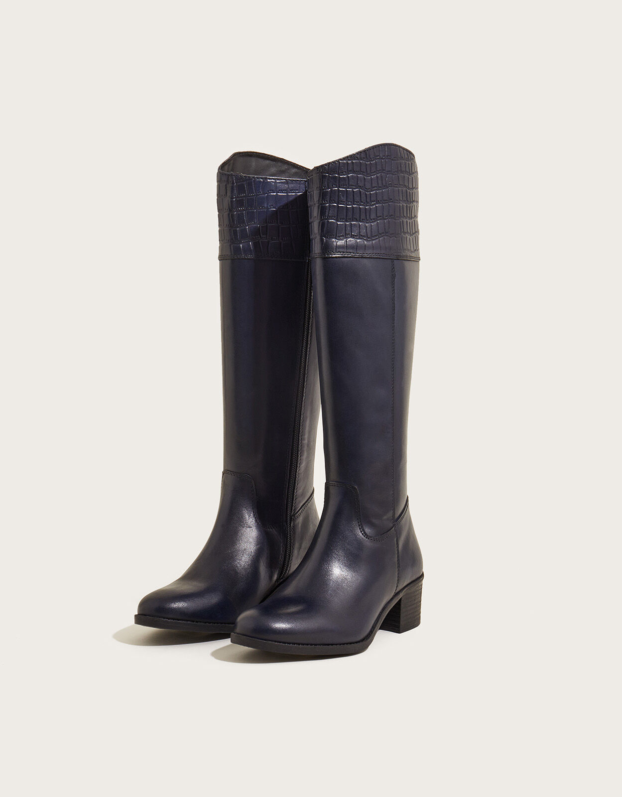 Croc Detail Leather Riding Boots Blue Women s Shoes Monsoon UK