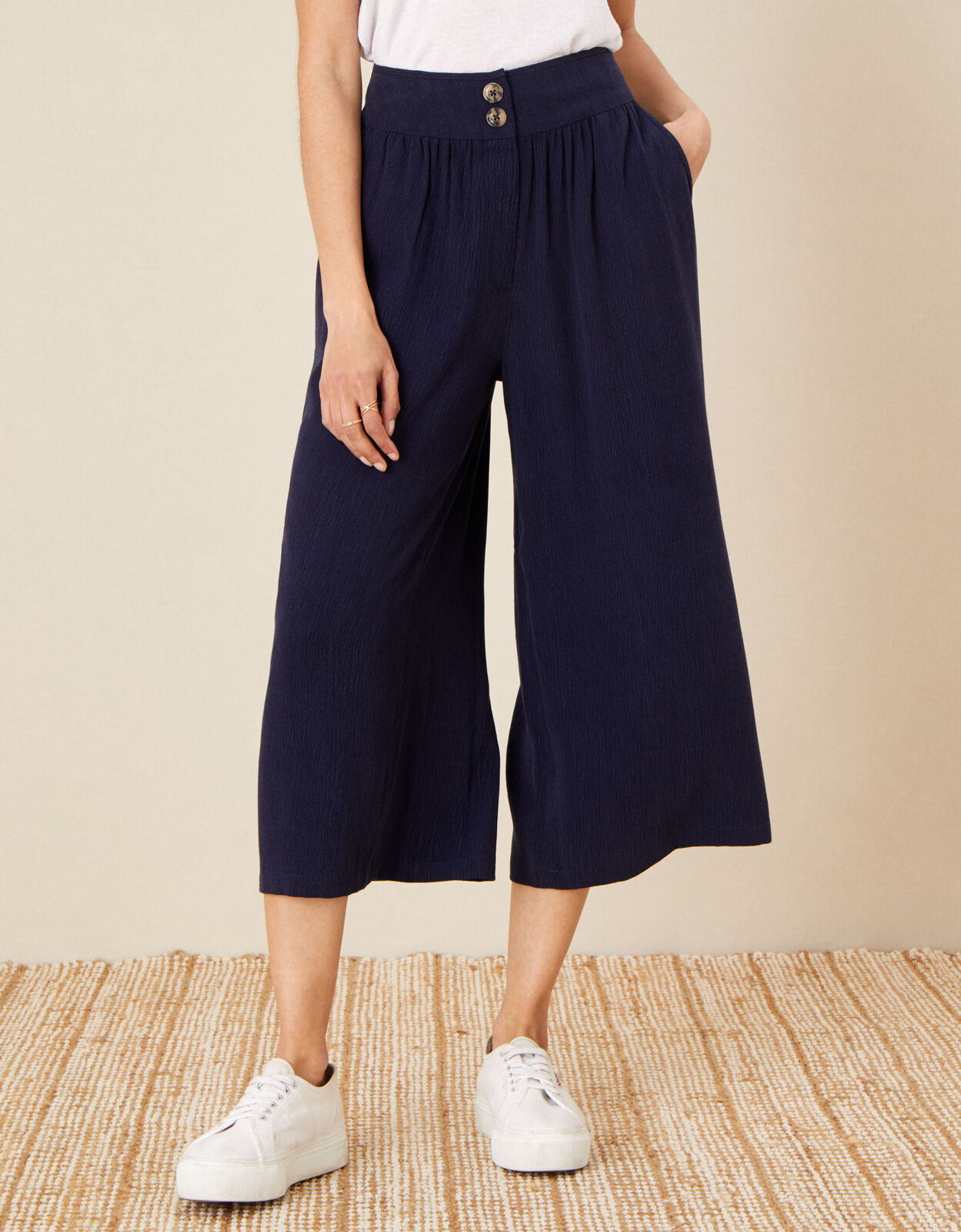 Navy crop hotsell trousers