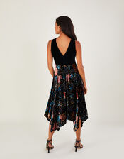 Peony Devore Hanky Hem Dress, Black (BLACK), large