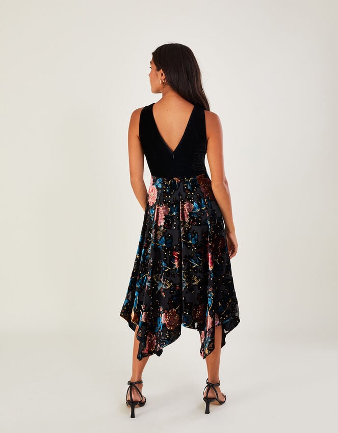 Peony Devore Hanky Hem Dress, Black (BLACK), large
