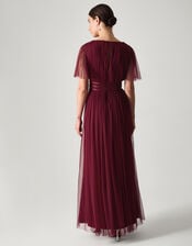 Emily Short Sleeve Tulle Bridesmaid Dress, Red (BURGUNDY), large