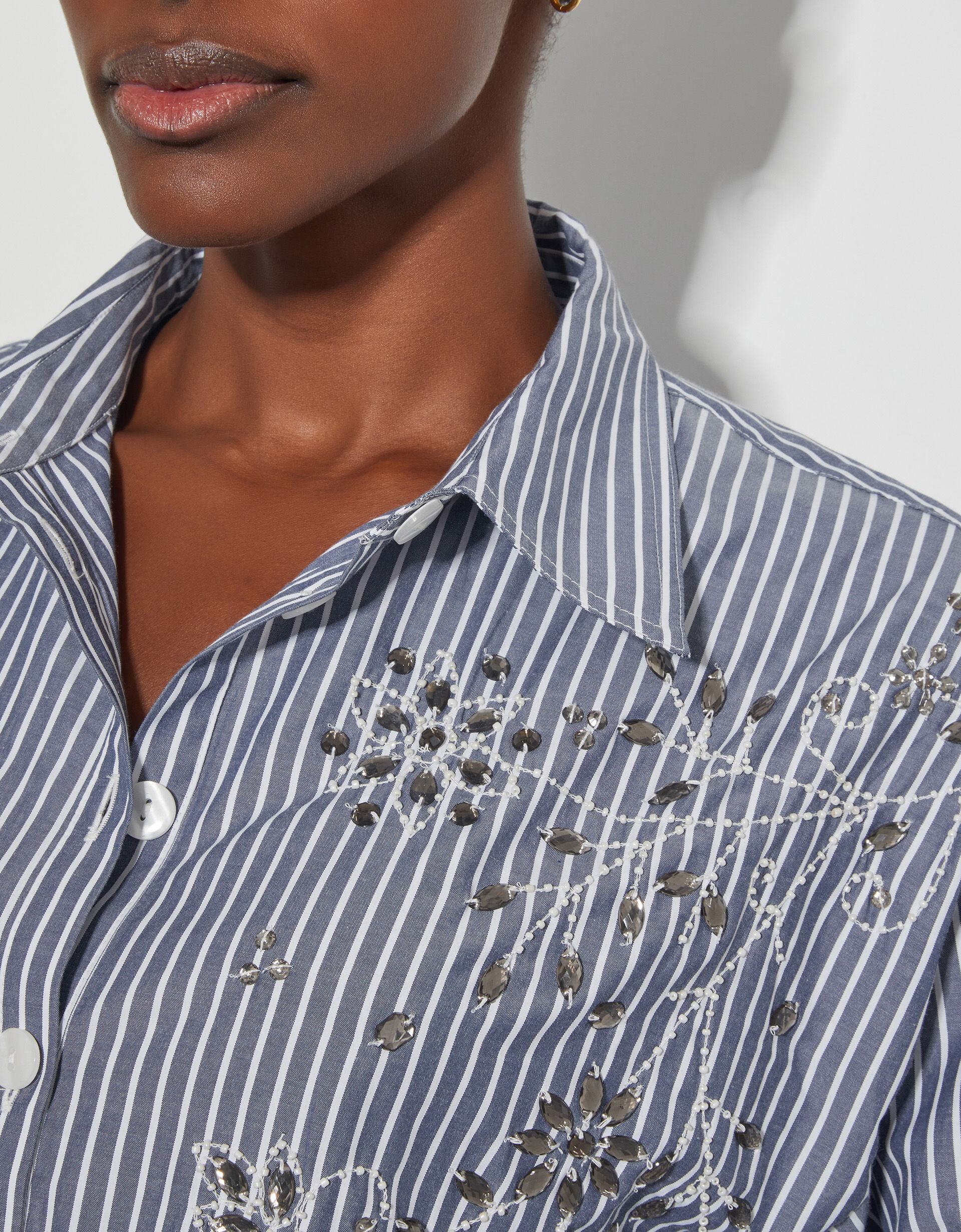 Sherry Embroidered Stripe Shirt Blue