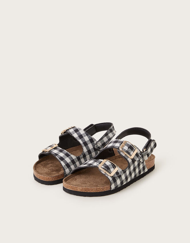 Gillian Gingham Buckle Sandals, Black (BLACK), large