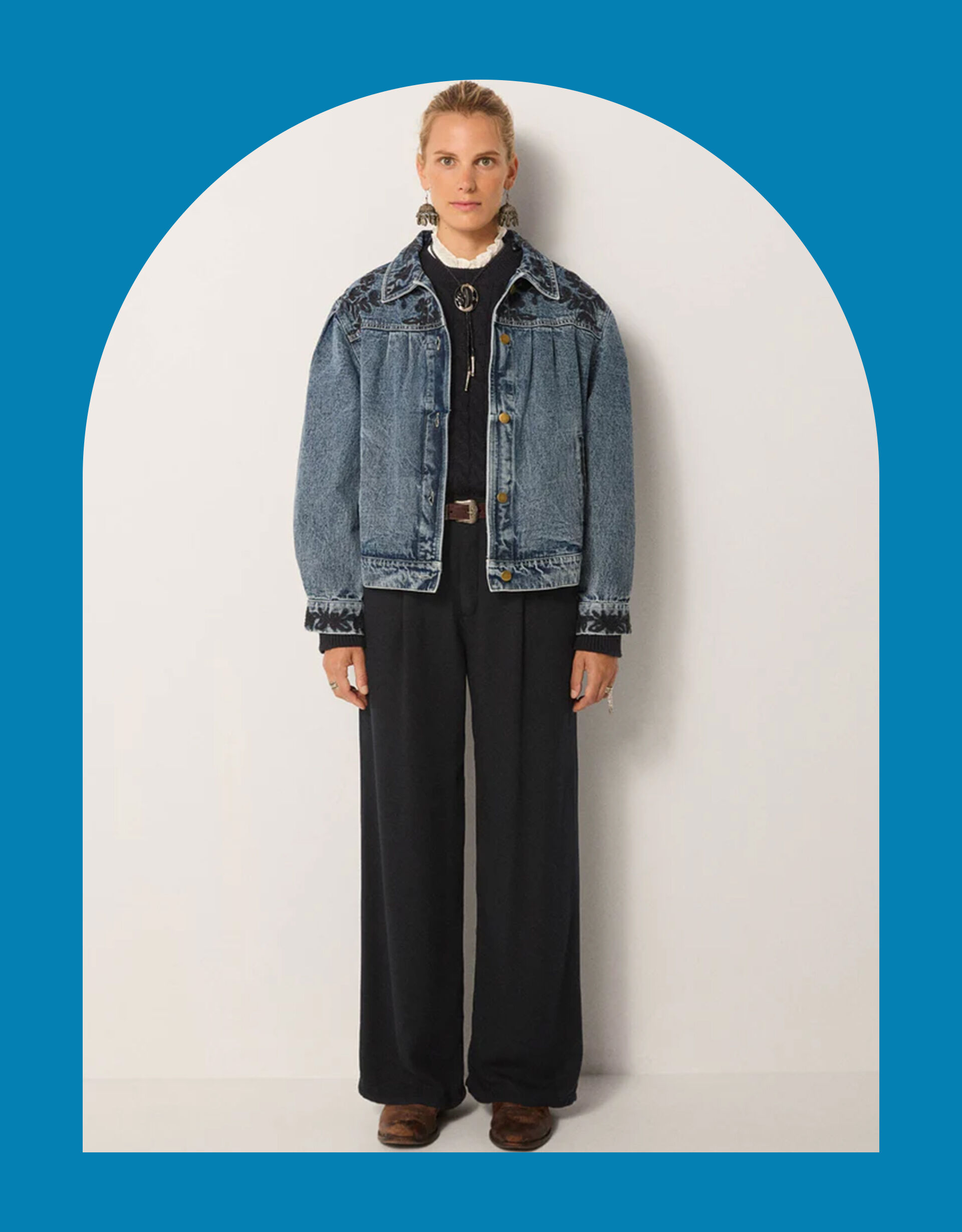 Maison Hotel Wesley Embroidered Denim Jacket Blue