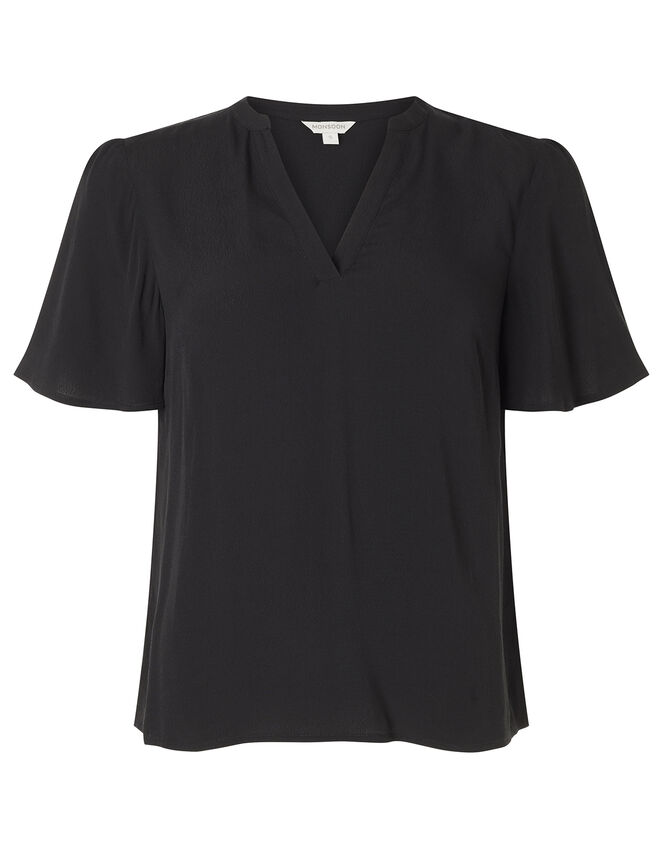 Flutter Sleeve Top with LENZING™ ECOVERO™, Black (BLACK), large