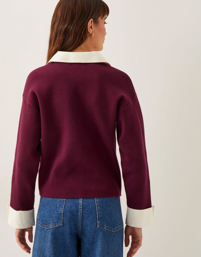 Nyla Knit Shirt Cardigan, Red (BURGUNDY), large
