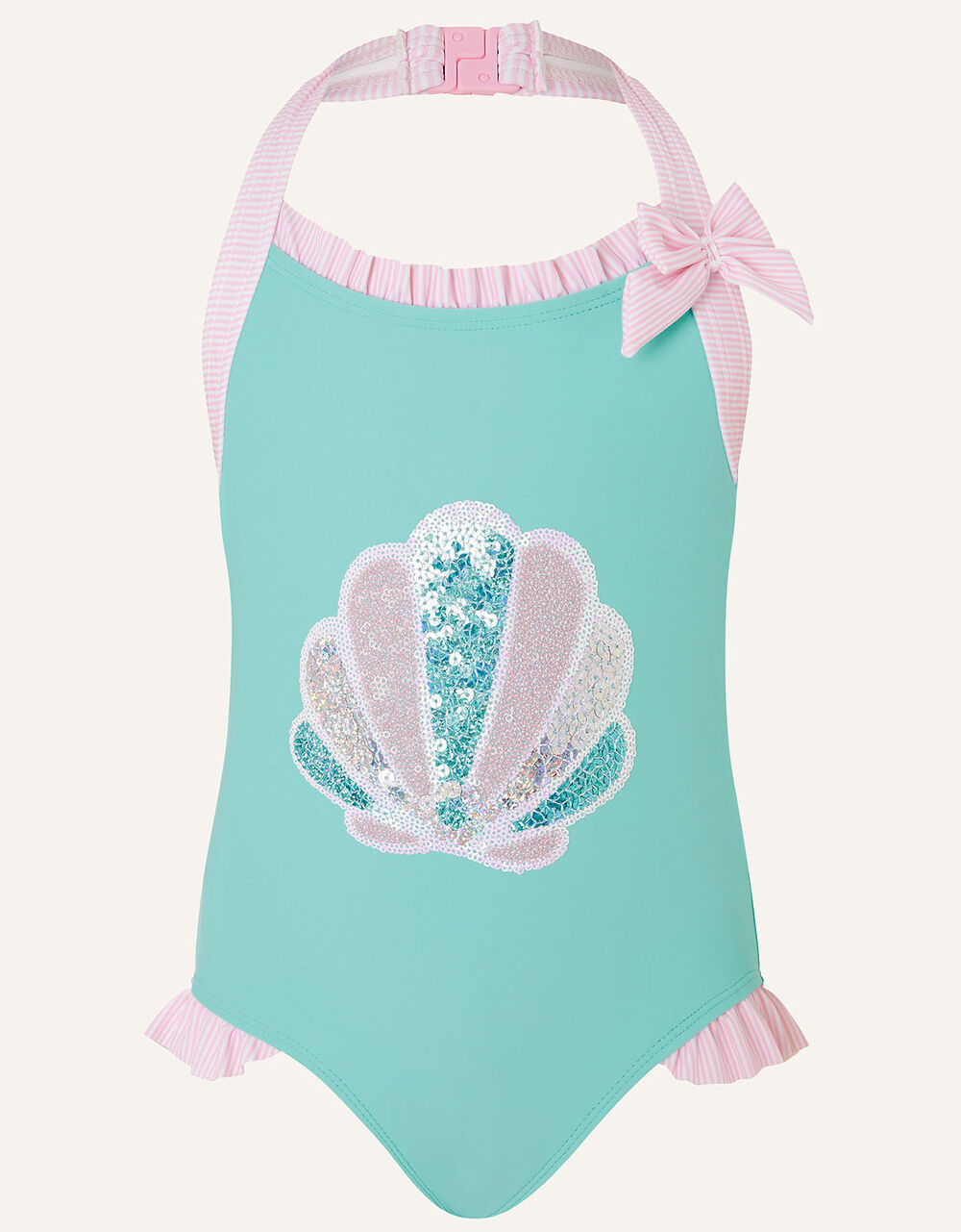Children Girls 3-12yrs | Sequin Shell Halter Swimsuit Blue - XC84406