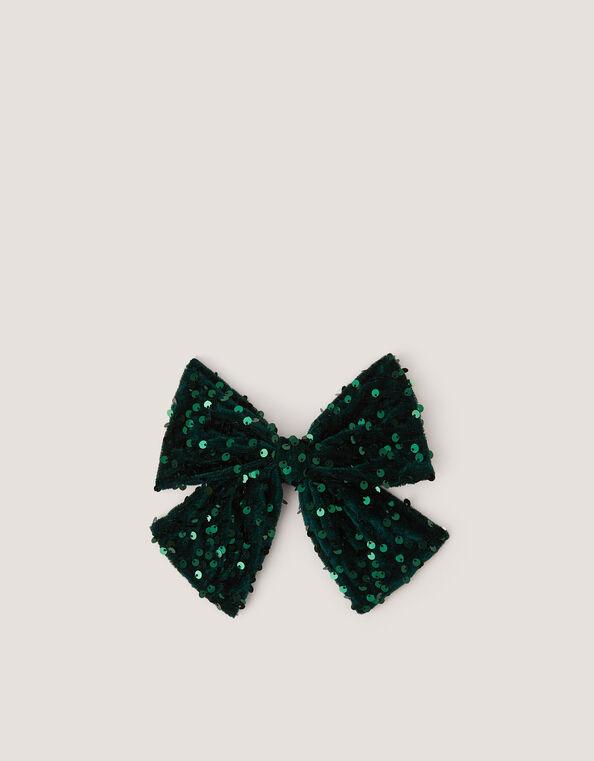 Sequin Velvet Bow Clip, , large
