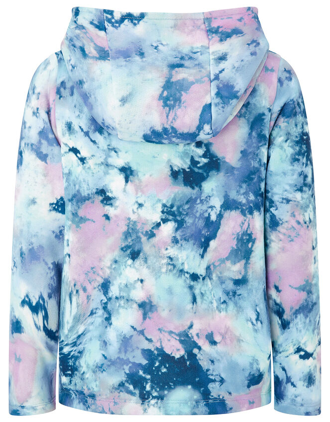 Tie Dye Print Sequin Star Hoodie, Blue (BLUE), large