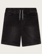 Denim Pull On Shorts , Black (BLACK), large