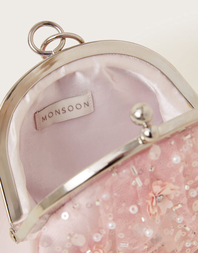 Embroidered Tulle Bangle Mini Bag, Pink (PINK), large