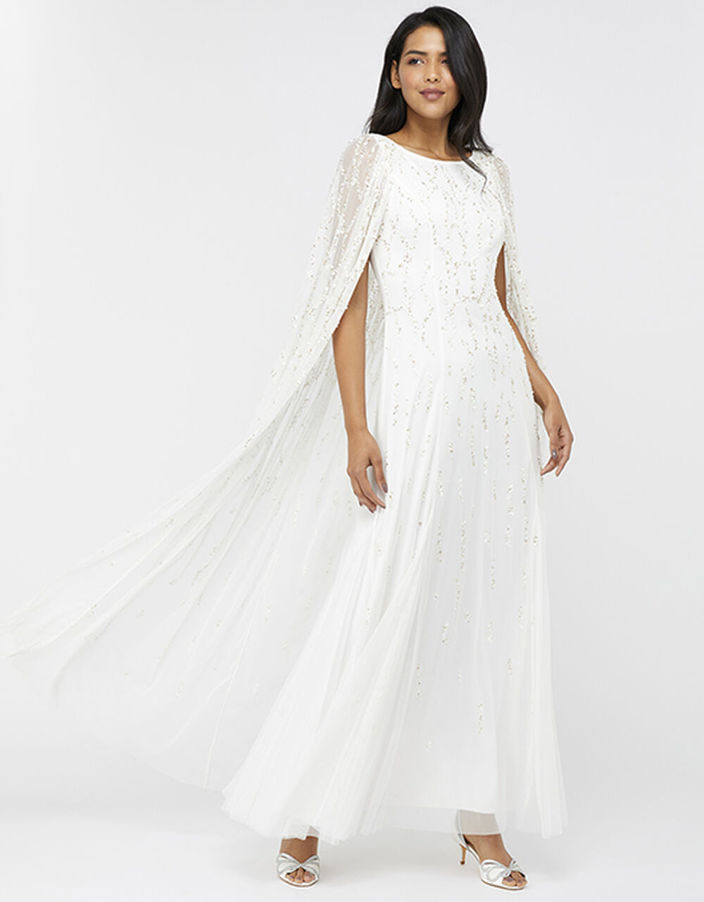 Naomi Bridal Embellished Cape Maxi Dress Ivory Wedding Dresses