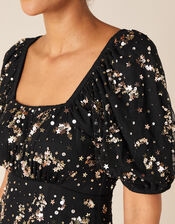 Selena Star Sequin Midi Dress, Black (BLACK), large