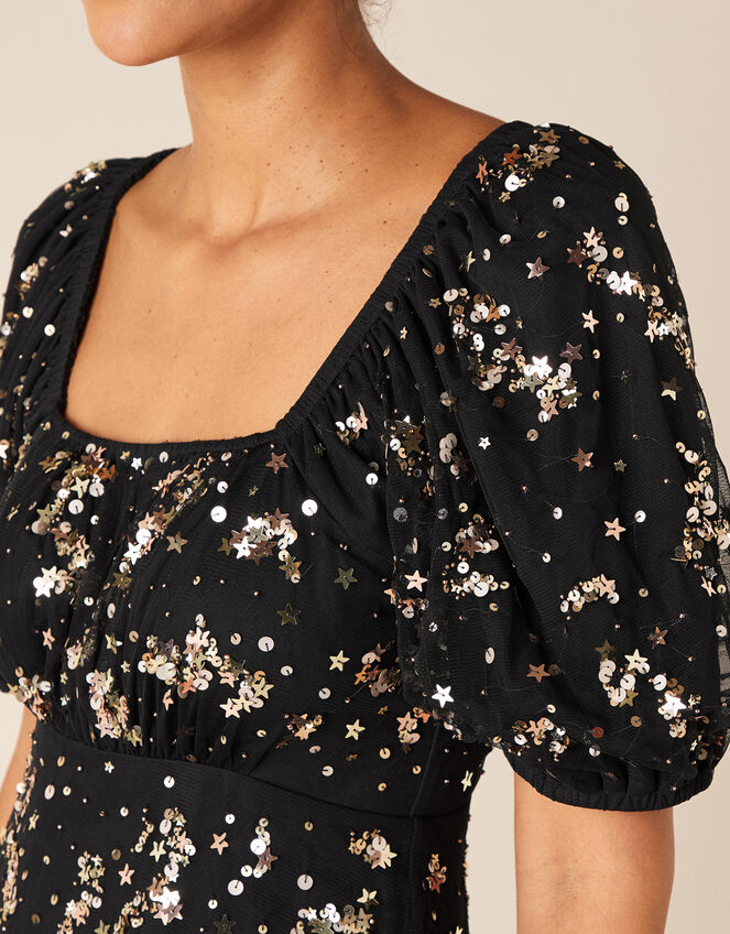 Selena Star Sequin Midi Dress, Black (BLACK), large