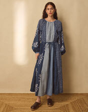 East Milly Floral Patchwork Midi Dress, Blue (BLUE), large