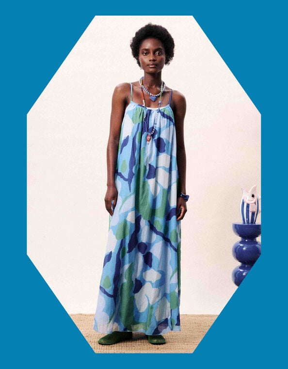 FRNCH Andaman Printed Maxi Dress, Blue (BLUE), large