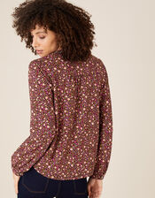 Embroidered Trim Floral Blouse, Red (RED), large