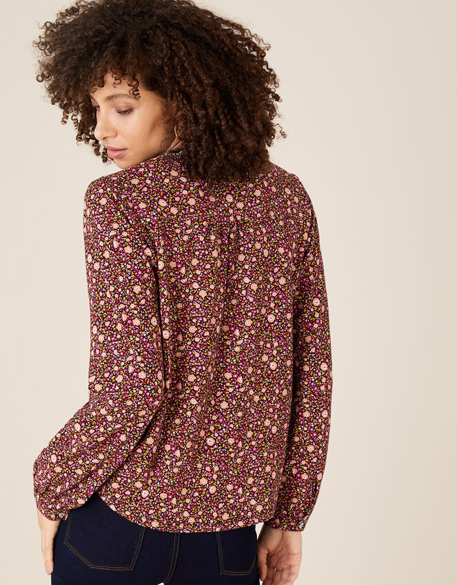 Embroidered Trim Floral Blouse, Red (RED), large