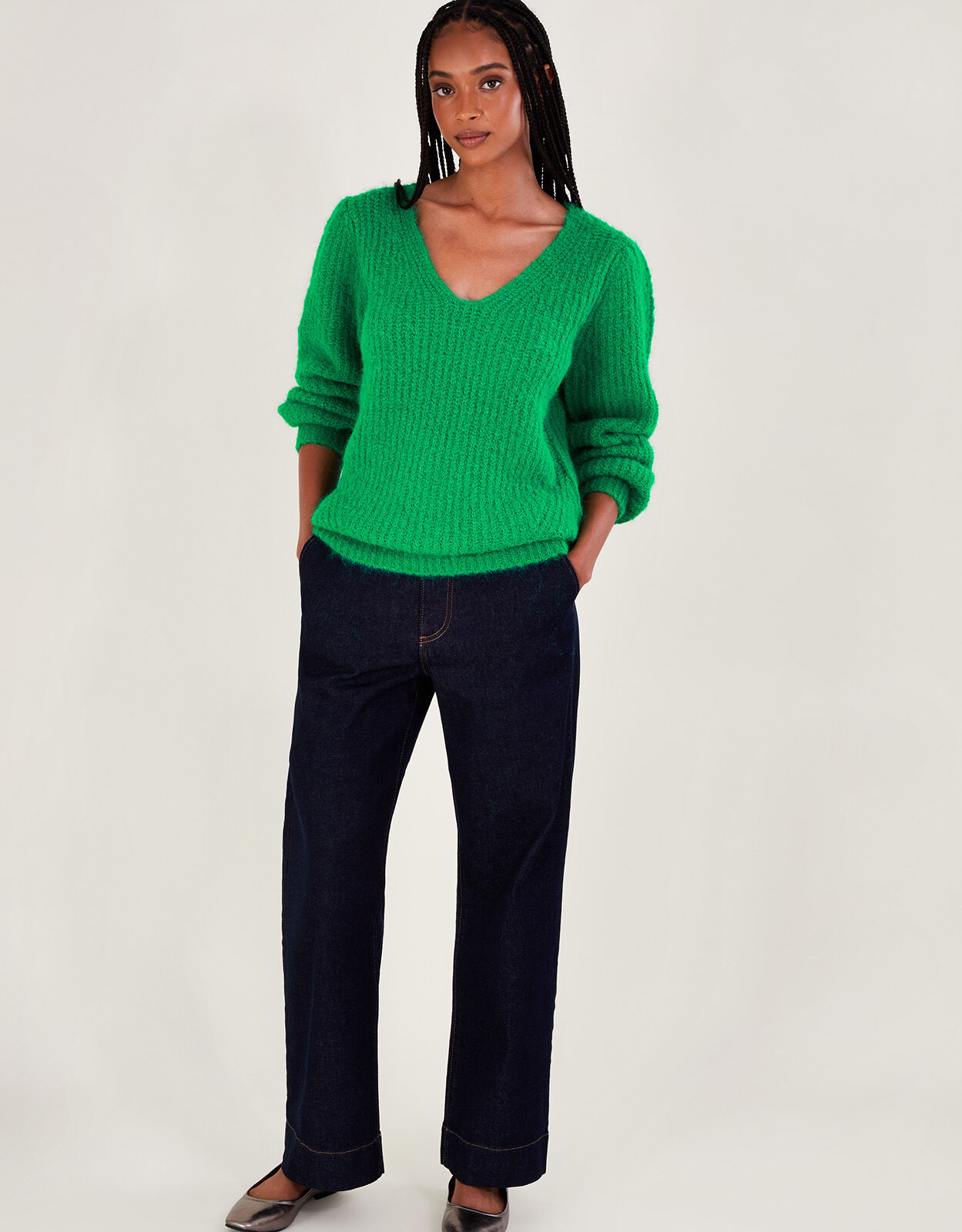 V Neck Jumper Green