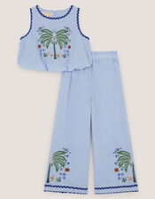Monsoon x Charlie Taylor Embroidered Top & Trousers Set, Blue (BLUE), large