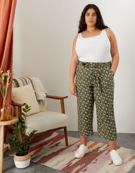 Joanna Linen Crop Trousers Green, Green (KHAKI), large
