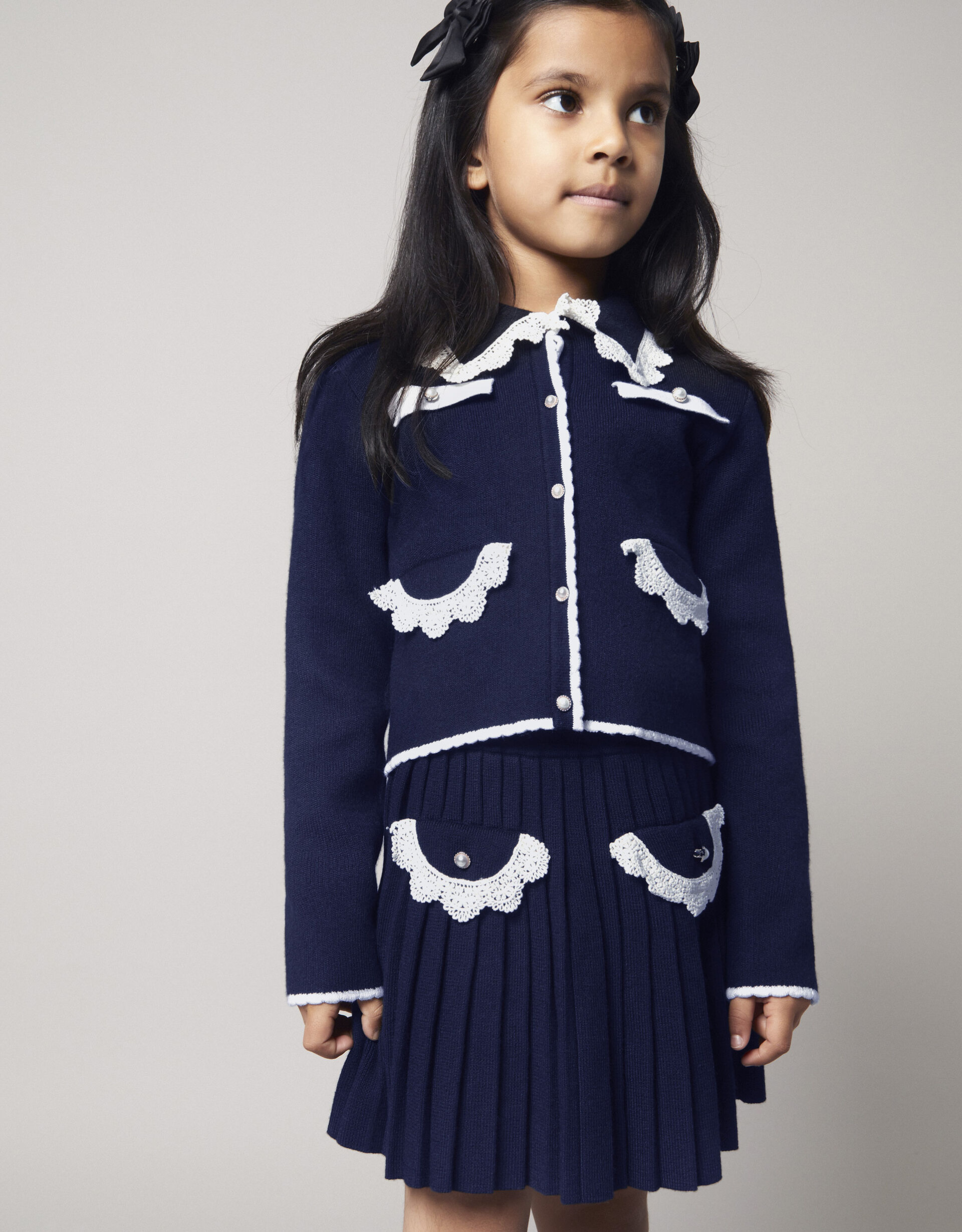 Crochet Collar Cardigan Blue