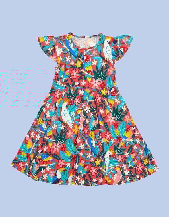 Frugi Morwenna Print Skater Dress, Pink (PINK), large