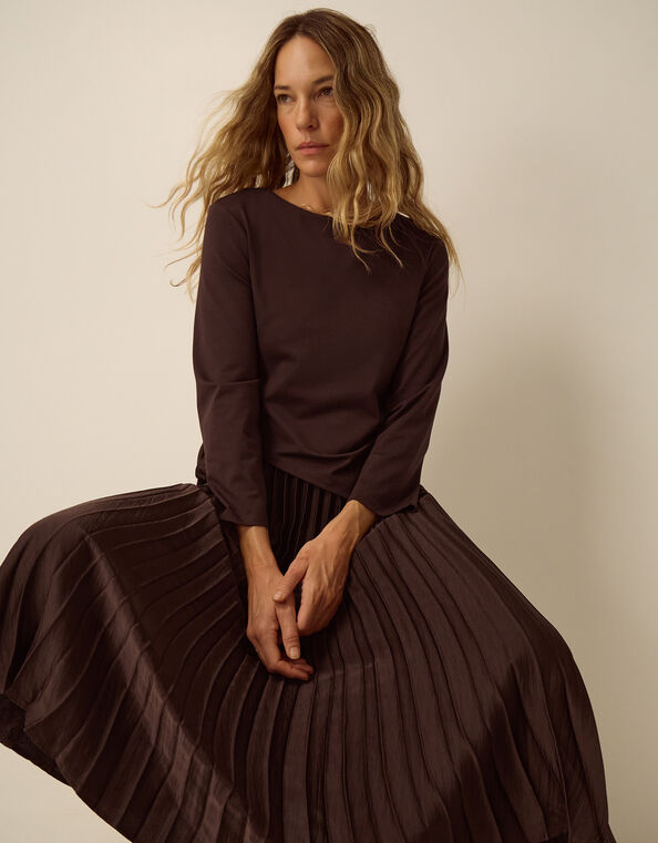 Petra Jersey Pleated Midi Dress, Brown (CHOCOLATE), large
