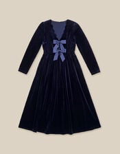 Britney V-Neck Bow Velvet Midi Dress, Blue (MIDNIGHT), large