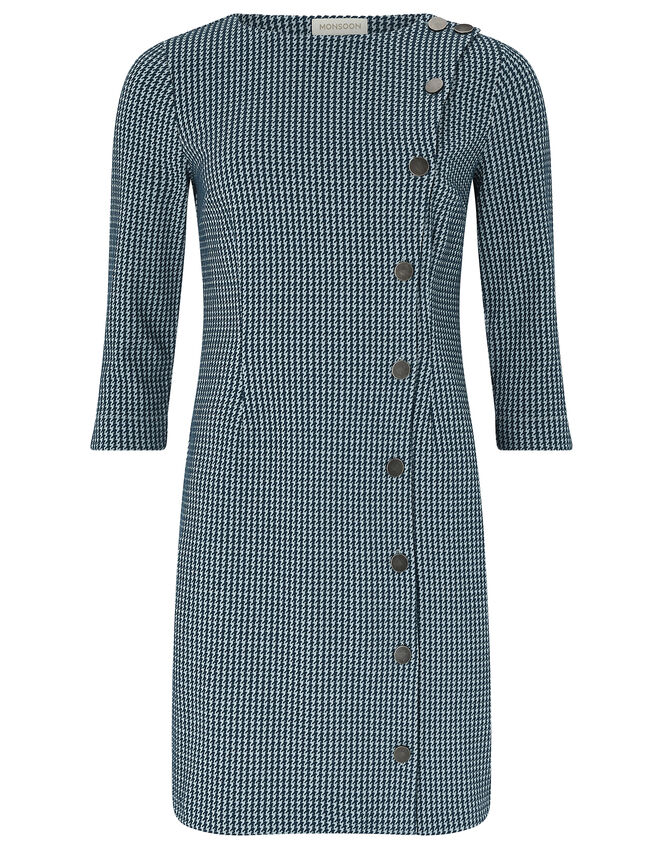 Henny Houndstooth Jacquard Dress, Teal (TEAL), large