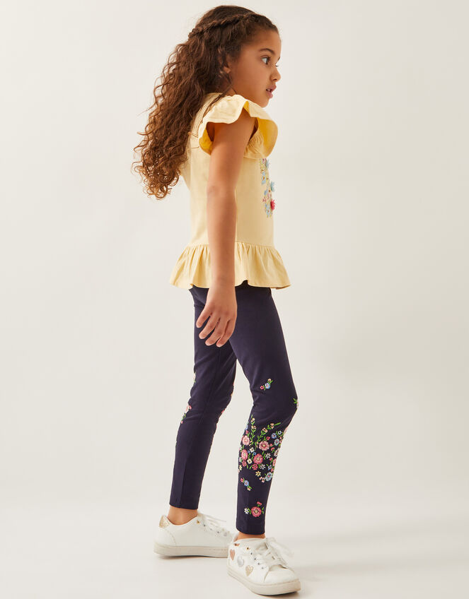 Floral Embroidered Leggings, Blue (BLUE), large