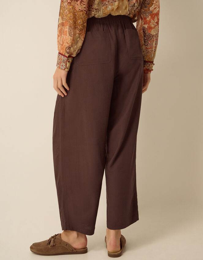 Joanie Linen Blend Barrel Trousers, Brown (CHOCOLATE), large