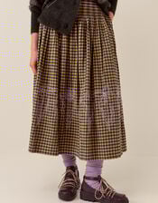 East Dilly Embroidered Gingham Print Midi Skirt, Multi (MULTI), large