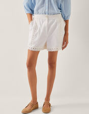 Irina High-Waisted Lace Shorts, White (WHITE), large