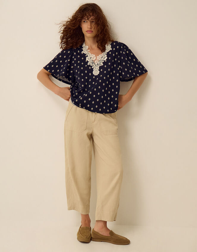 Janey Printed Jersey Top, Blue (NAVY), large