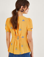 Ollie Embroidered Tea Top in Sustainable Viscose, Yellow (YELLOW), large